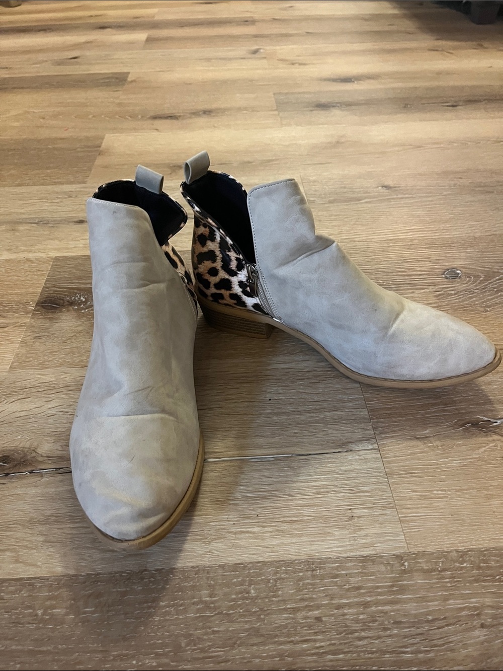 Leopard Accent Taupe Ankle Booties